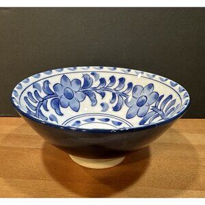Blue White Asian Style Stoneware Cereal Soup Noodle Bowl 6" Floral Decor